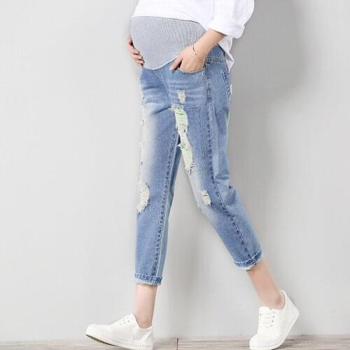 Maternity Denim Jeans Pregnancy Clothes for Pregnant Women Pregnancy Nine Pants Bottom Fashion Hole Trousers Ropa Maternal 3XL