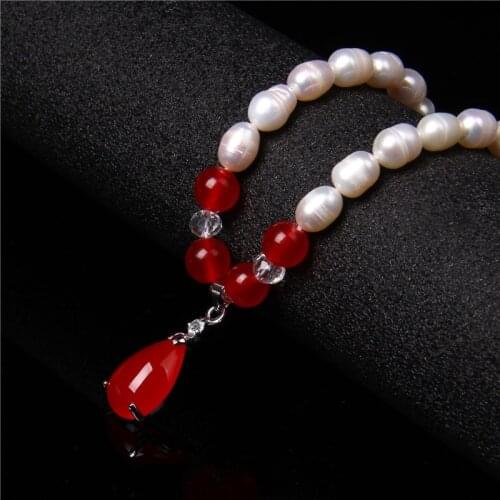 Elegant White Natural Freshwater Pearl Necklaces For Women Choker Agates Pendant Charm Chain Bridal Necklace Wedding Jewelry