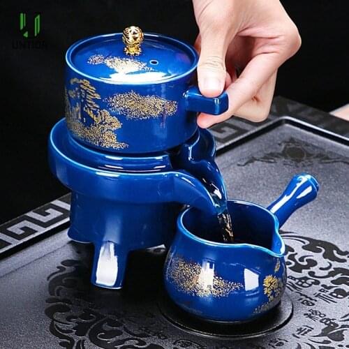 UNTIOR Ceramic Automatic Tea Set Anti-scald Design Rotate Teapot Flow Out Water High-endTea Set For Wedding Birthday Gift