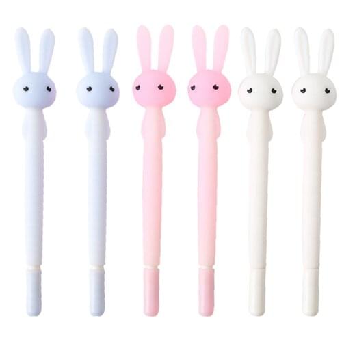 24Pcs/Batch Korean Cute School Pens Silica Gel Bunny Rabbit Kawaii Stationery Funny Goods Roller Ball Rollerball Ballpoint 2021