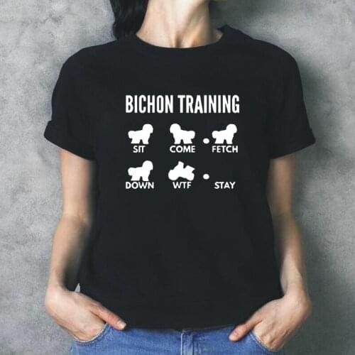 Summer Short Sleeve Tee Shirt Femme Harajuku Training Bichon Frise Tricks Birthday Funny T Shirt Women Tops Loose Camiseta Mujer