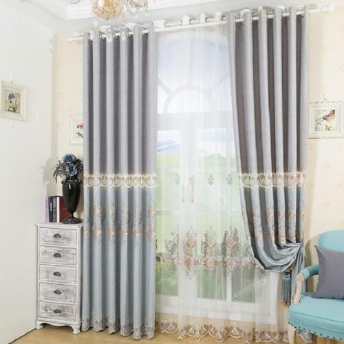 Fashion Simple Embroidered Curtains European Style Study Living Room and Bedroom Blackout Curtains