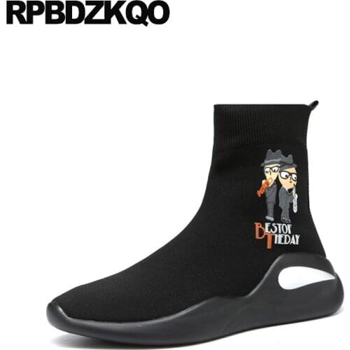 Thick Soled Wedge Runway Booties Ankle Sock High Top Sole Men Slip On Casual Shoes Boots Sneakers Trainer Pattern Black Autumn