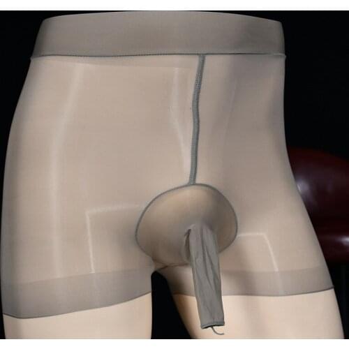 Man Transparent Dick Silk Stocking Underwear Cock Ring U Convex Pouch Boxers High Waist Oil Glossy 912 Needle Penis Boxer Shorts