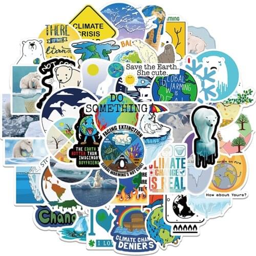 50PCS Save Earth Stickers Funny Cartoon Decal Education Environment Sticker For Kid Gift DIY Fridge Waterproof Toy Sticker