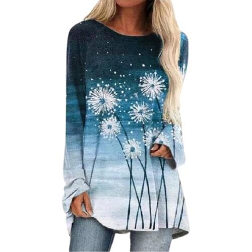 2021 New Autumn Tops 5XL Women Dandelion Print T Shirt Long Sleeve Casual Oversized Pullovers Top Fashion Ladies Street Hipster