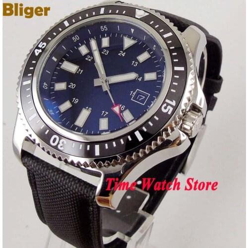New arrival Bliger 44mm Miyota8215 Automatic wristwatch for men polished Case black dial luminous ceramic bezel leather strap