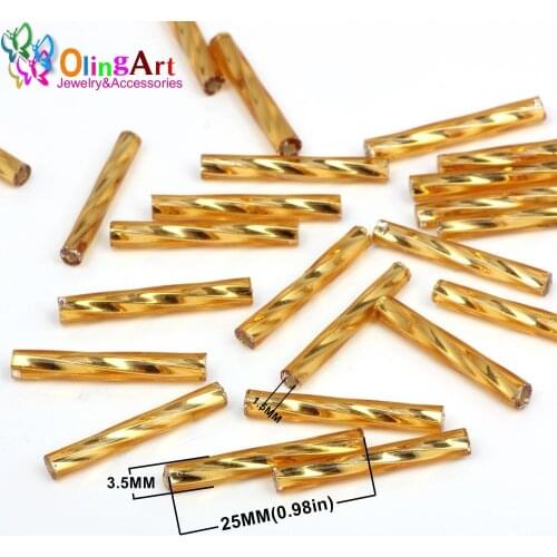 OlingArt Gold Color Tube 3x25mm 40pcs/lot Twist Bugles Glass Seed Beads 2018 Accessory necklace jewelry making