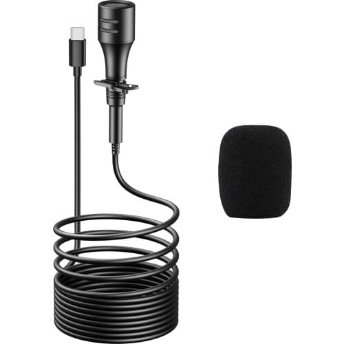 Lavalier Smartphone Video Microphone Cardioid Condenser Recording Mic 2m Cable CVC Active Noise Reduction with Foam Windshield