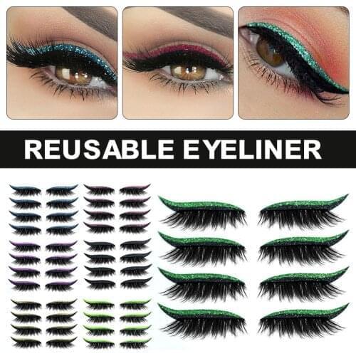 Eyeliner and Eyelash Stickers Reusable Waterproof Self-Adhesive Eyeliner Stickers Glitter Shiny Eyeliner Stickers 7 Colors