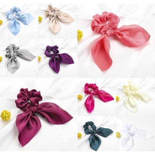 Creative Satin Hair Ties Solid Hair Ropes Knotted Rabbit Ear Scrunchies Long Streamer Ponytail Holder Female Hair Accessories