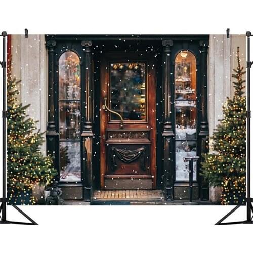 Christmas Winter Snow Night Backdrops For Photography Christmas Tree Fence Decor Photographic Studio Photo Backgrounds
