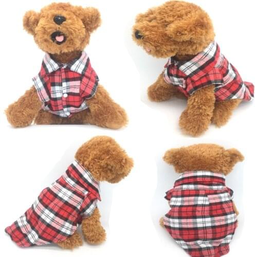 Dog Shirts British Style Plaid Dog Shirts Cotton Pet Puppy T-Shirt Dog Clothes For Small Medium Dogs Cat Kitten