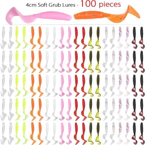 100 Pcs 40mm 0.4g Fishing Lures Wobblers Carp Fishing Soft Bait Swimbait Tail Grub Lures Silicone Artificial Fishing Tackle
