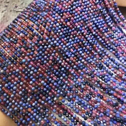 Sapphire loose beads blue round faceted 2/4mm nature for making jewelry necklace 14inch FPPJ wholesale