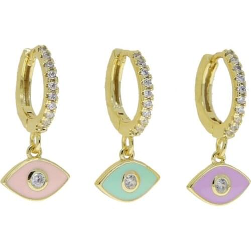Gold Color Pastel Enamel Colorful Evil Eye Charm Lovely Lucky Women Girl Fashion Dangle Drop Earring