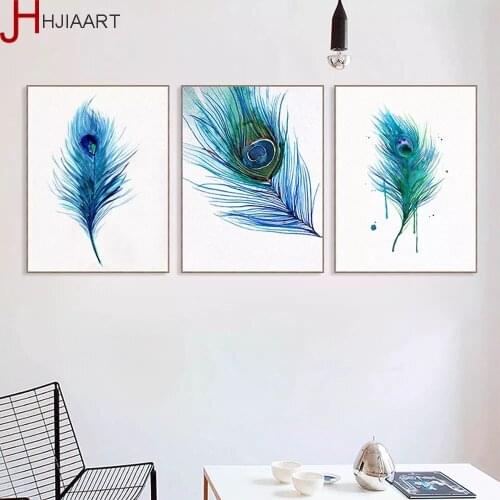 Blue Peacock Feather Poster Home Decoration Canvas Painting Nordic Living Room Bedroom Wall Art Print Picture