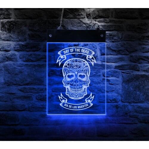 Day Of The Dead Floral Sugar Skull LED Lighted Wall Sign For Bedroom Wall Dia de Muertos Home Decor Man Cave Horror Sign Board