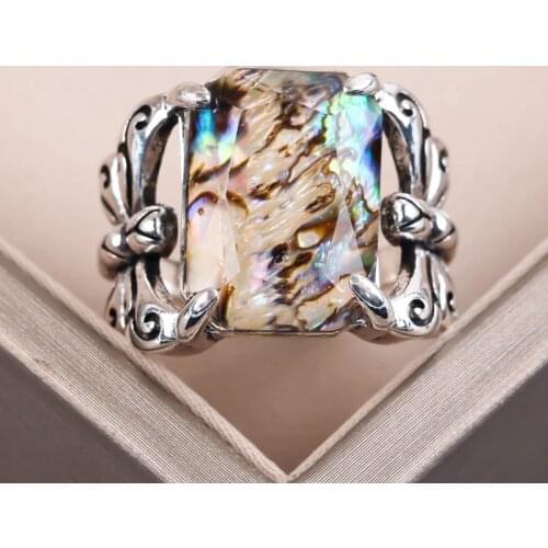 Vintage Butterfly Abalone Shell Rings for Women Men Silver Color Engagement Wedding Bands Ring Jewelry Party Punk Gift