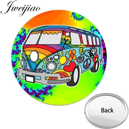 Youhaken School Van Bus Peace Sign Childrens One Side Flat Pocket Mirror Compact Portable Makeup Hand Travel Purse Mirror