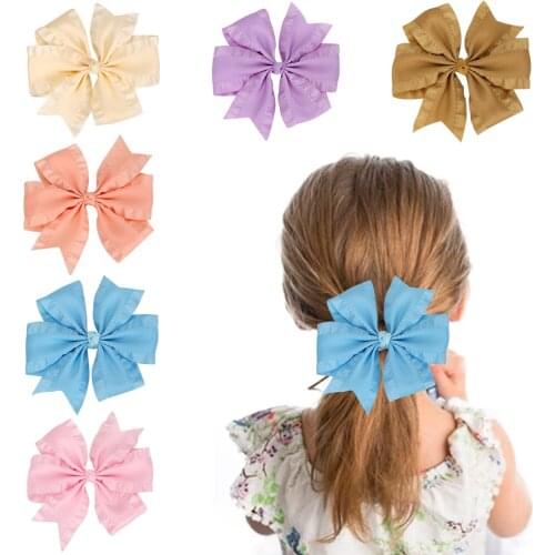 4" Hair Clips Accessories Kids Clips Hairpin Girls School Falbala Ribbon Baby Bows Sides Handmade Hair Accessories