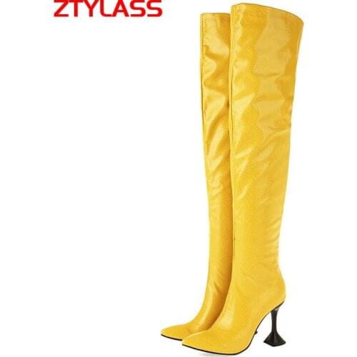 2021 Autumn Winter Zipper Women Boots Strange Style Stone Print Over The Knee Boots Female Pointed Toe Thigh Boots Big Size 43