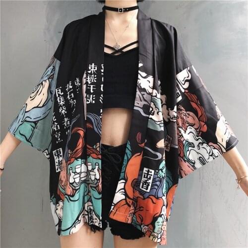 Womens Kimono Print Cardigan Japanese Clothing Shirt Robe Haori Obi Yukata Female Beach Summer Kimono For Women Cosplay Shirt