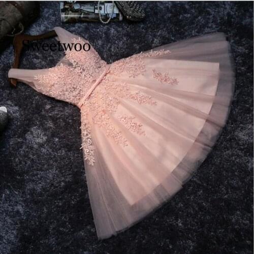 Elegant Pearl Dresses 2020 Sexy party Dress Short V Neck Appliques Beading Lace Up Knee-Length Vestido de novia