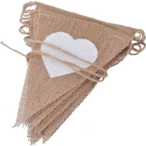 1 Set Love Heart Rustic Linen Jute Hessian Burlap Lace Party Pennant Bunting Flags Garland Wedding Decoration