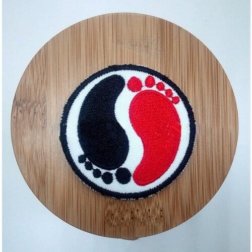 1PC Cute Black Red Taichi Footprint Patch Iron On Embroidered Patches Stickers for Kid T Shirt Coat Hat Shoes Badges
