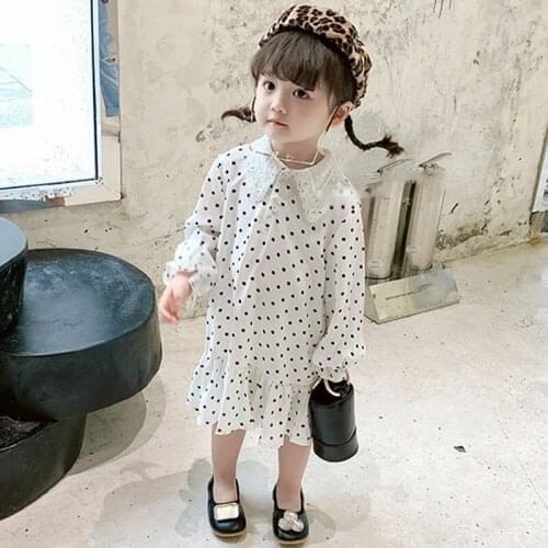2020 Summer Girls' Dress Polka Dot Lace Collar Chiffon Dress Princess Dress Cute Toddler Childrens Baby Kids Girls Clothing