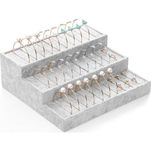 3 Tier Velvet Ring Display Tray Children Bangle Holder Jewelry Ring Display Holder Stand 30 Seat for Jewelry Storage Organizer