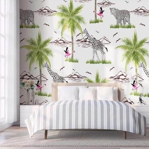 Milofi custom 3D wallpaper mural Nordic lines flamingo giraffe animal background wall living room bedroom decoration painting wa