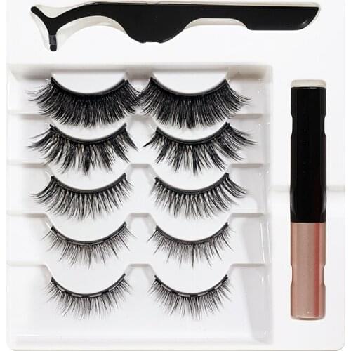 5 Pairs Magnetic Eyelashes 3D False Mink Eyelashes Magnet Lashes Magnetic Eyeliner&Tweezer Set Makeup Magneticas