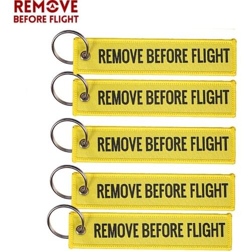 5 PCS/LOT Remove Before Flight Woven Keychain Aviation Gifts Fashion Jewelry Yellow with Black Letters Car Keychain for Men