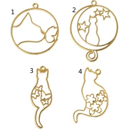 5 pieces of cute cat and dog hollow frame pendant bezel set resin jewelry making accessories for easy replacement