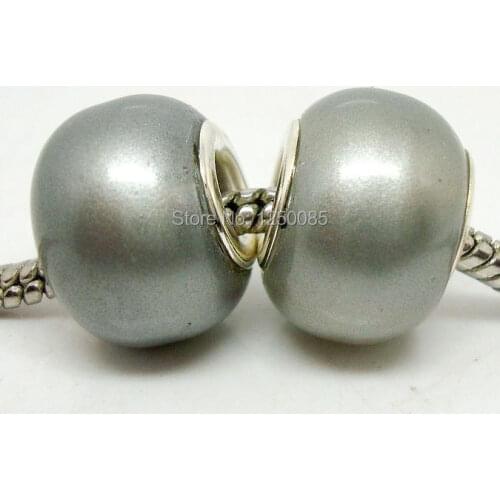 50Pcs Grey Color Imitation Pearl European Lampwork Glass Beads Fit European Bracelet & Necklace LGB269-14