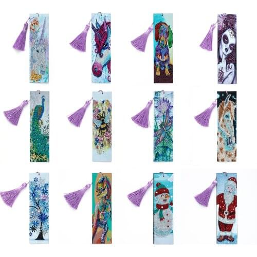 5D DIY Special Shaped Diamond Painting Leather Bookmark Diamond Embroidery Craft Tassel Book Marks for Books New Year Gifts