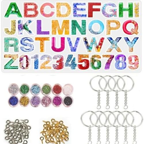 73pcs Alphabet Silicon Mold Set DIY Keychain Pendant Making Epoxy Resin Mold Digital 26 English Letter Mould Jewelry Making Tool