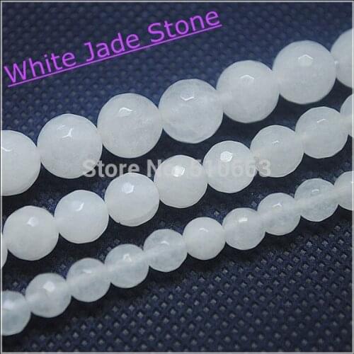 Nature beads Faceted white jadee stone beads accessories charms mens bracelet making size 4mm 6mm 8mm 10mm 12mm