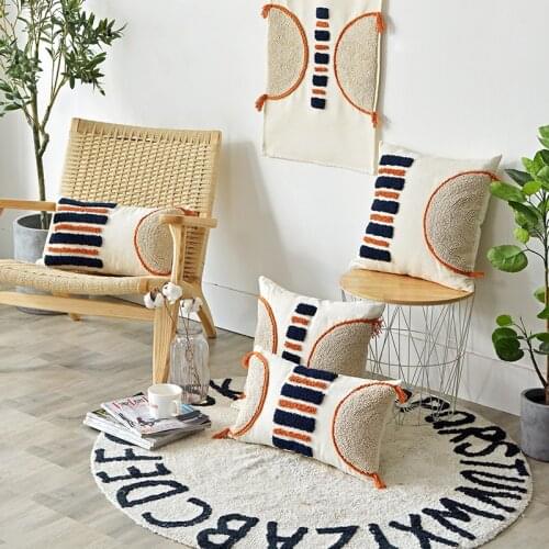 Moroccan style Cushion Cover 45x45cm Handmade luxury Pillow Case 30x50cm Tufted Orange Stripe For Home Decoration Sofa Bed Room