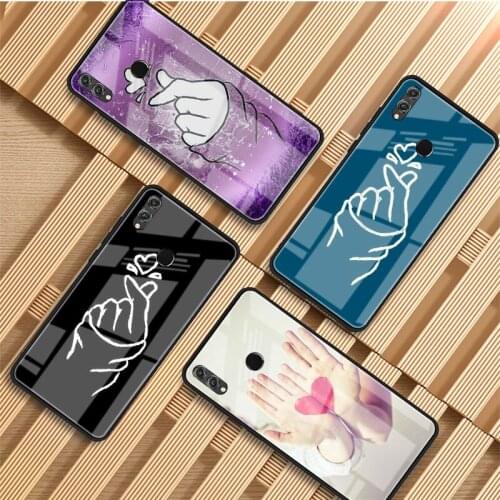 Love On The Finger Heart Tempered Glass Phone Case For Huawei P20 P30 P40 P40 Lite Pro Psmart Mate 20 30 Cover Shell