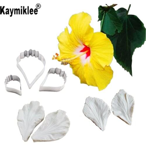 Hibiscus Flower Veiner &Cutter Silicone Mould Cake Decorating Tools ,Sugarcraft Mold Fondant Gumpaste Candy Mold CS275