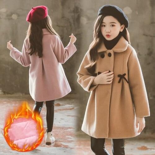 Childrens woolen coat girls spring, autumn and winter thick cotton coat casual fashion trend