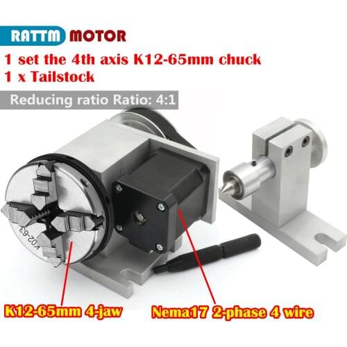 EU Ship! (K12-65mm) 4th Axis (A Axis, Rotary Axis) with Tail Stock for the Mini CNC Router Woodworking Engraving Machine
