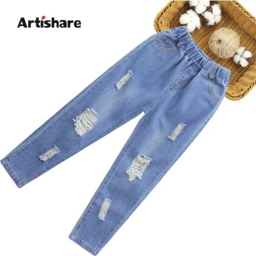 Jeans For Girls Big Hole Childrens Jeans For Girls Casual Style Childrens Jeans Spring Autumn Clothes For Girls 6 8 10 12 14