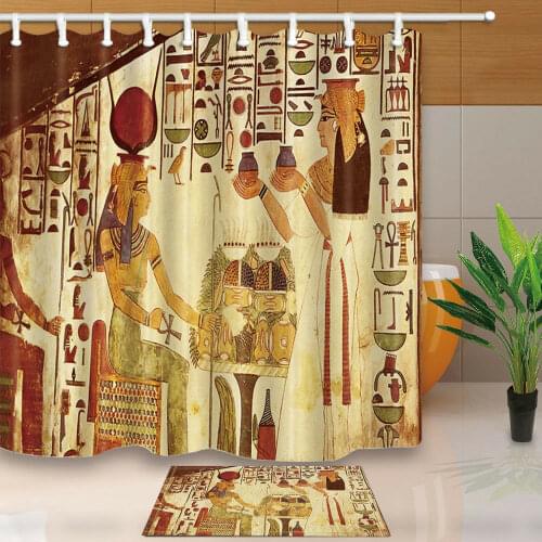 Egyptian Queen and Uieroglyphs Curtain Shower Bathroom Fabric