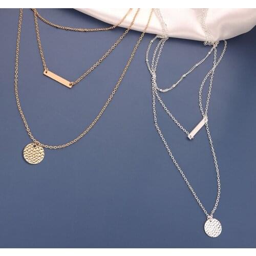 Dainty Layered Necklace Y Pendant Necklaces Multilayer Bar Disc Necklace Fashion Adjustable Layering Choker Necklaces For Women