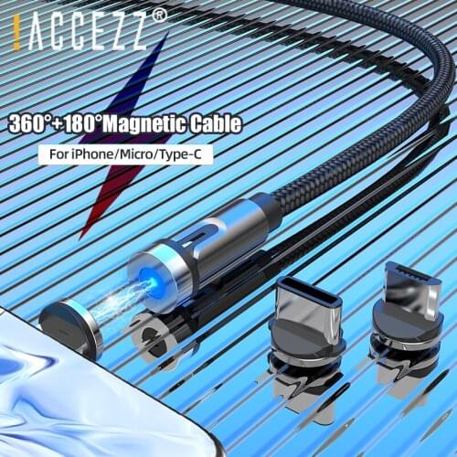 !ACCEZZ 540 Degree Rotate Magnetic USB Cable Fast Charging Magnet Charger Micro USB Type C Cable For iPhone 12 11 Xiaomi Samsung