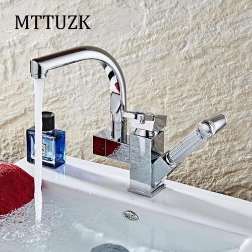 Multifunctionele Chrome kleur Massief koperen Badkamer Wastafel Bidet kranen. trek spray kraan voor gootsteen mengkraan met guns